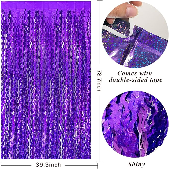 Tinsel Foil Fringe Curtains Wavy Backdrop for Parties Sparkle #3