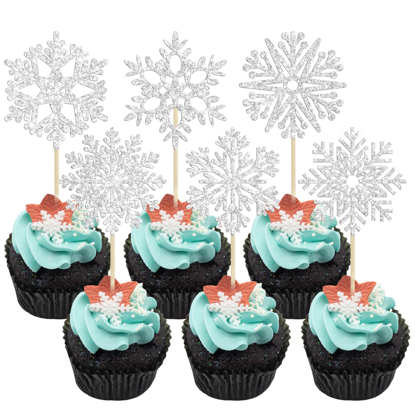36Pcs Snowflake Cupcake Toppers Frozen Cupcake Picks Winter Frozen