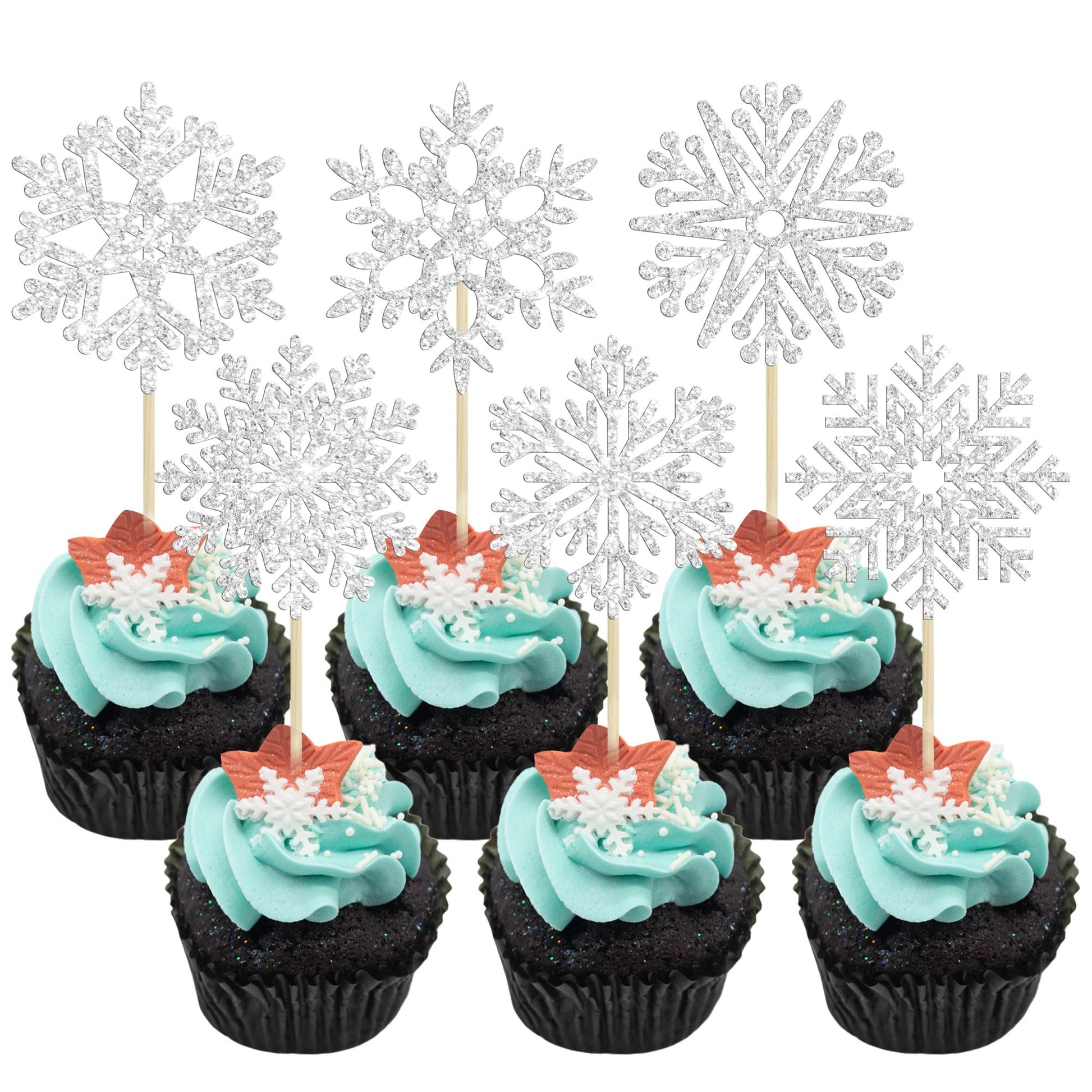 36Pcs Snowflake Cupcake Toppers Frozen Cupcake Picks Winter Frozen