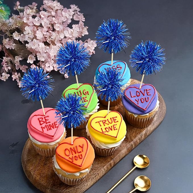 Gyufise 30Pcs Foil Firework Cupcake Toppers Sparkle Tinsel Cake #22