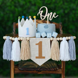 Baby Boy First Birthday Party Decorations Blue High Chair Banner 1st