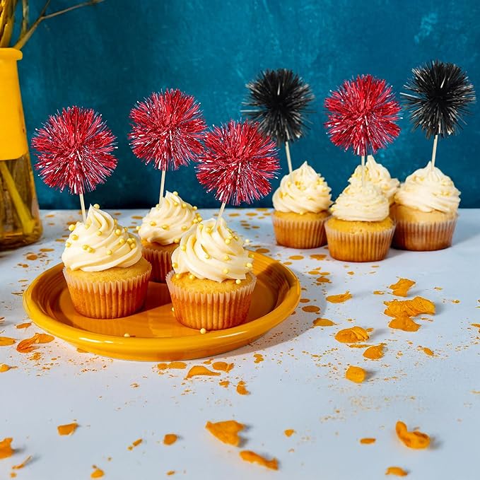 Gyufise 30Pcs Foil Firework Cupcake Toppers Sparkle Tinsel Cake #12