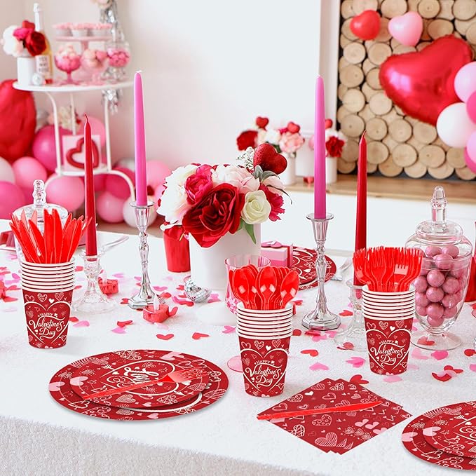 175 Pcs Valentine's Day Tableware Set Serves 25 Heart and Love