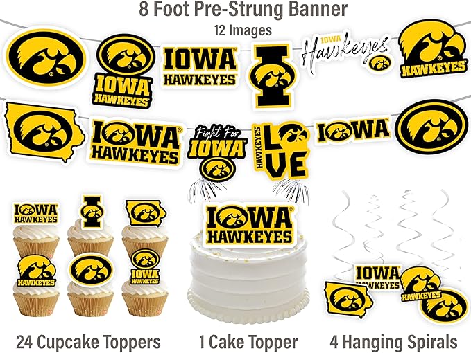 Iowa Hawkeyes Party Supplies for Hawks Football, Birthday Gift,