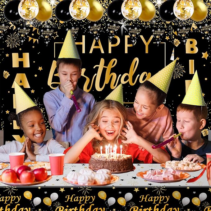 Black and Gold Birthday Decorations for Men Women 37pcs Black and