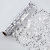 Snowkingdom Silver Table Runner, Sequin Glitter Foil Metallic Mesh