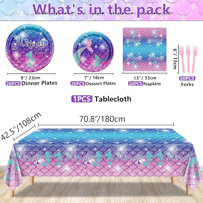 Mermaid Birthday Decorations 81Pcs Party Supplies Including Mermaid