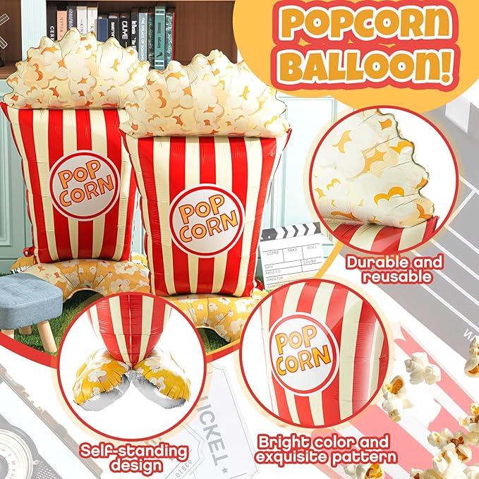 2 Pack 45 Inch Giant Standing Popcorn Balloons 3D Circus Carnival