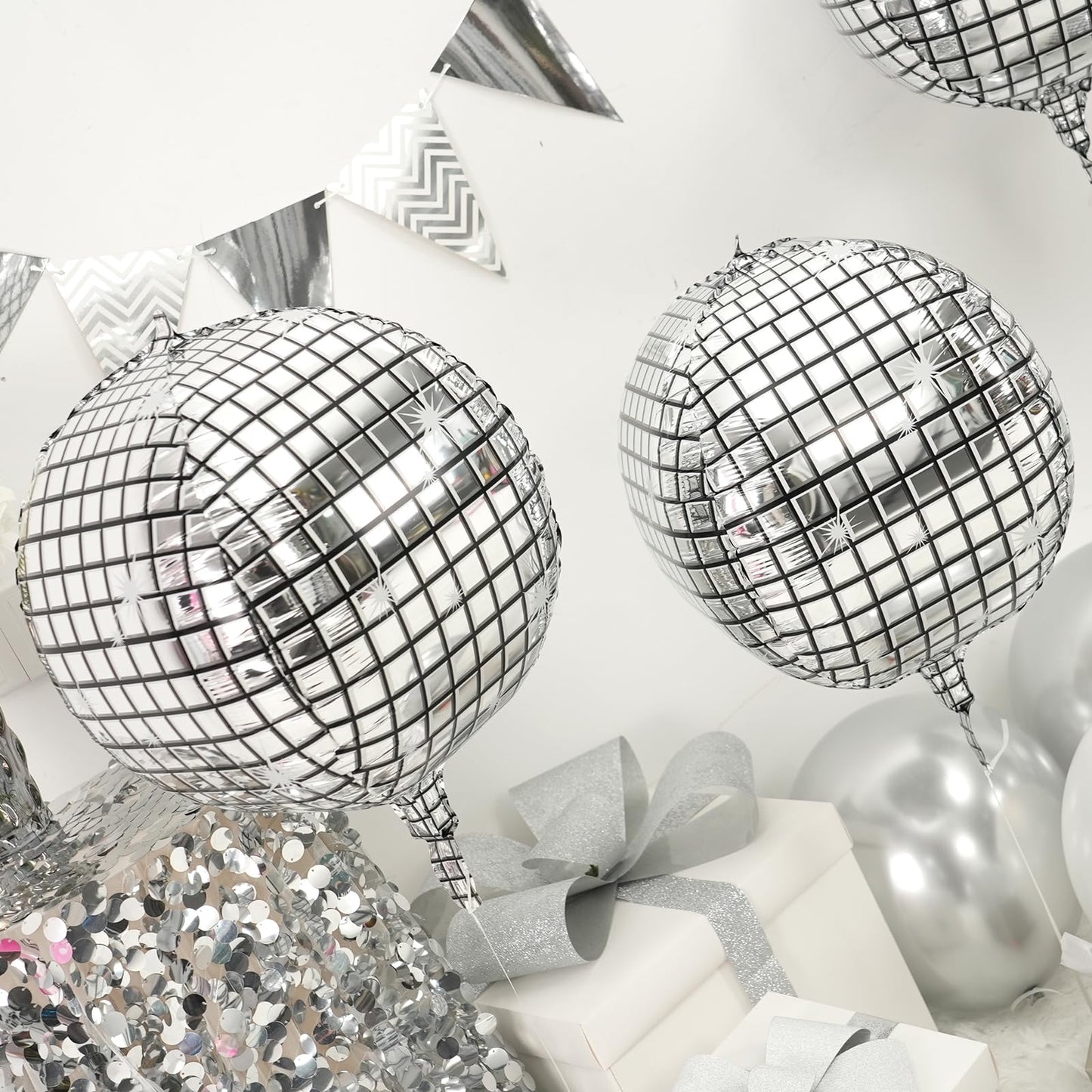 Disco Ball Balloons 4PC,Foil Disco Balloons 22 Inch 4D Round Meta Meta