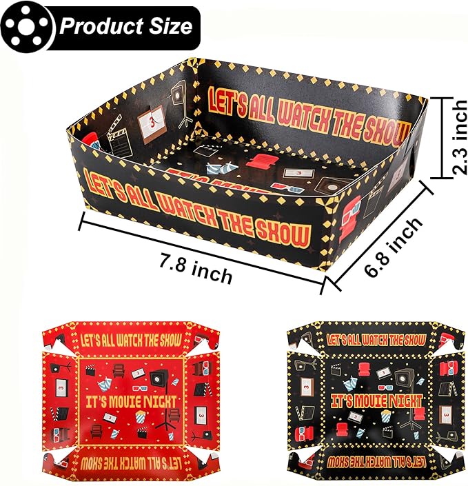 50 Pcs Movie Night Snack Trays Disposable Paper Food Tray Movie