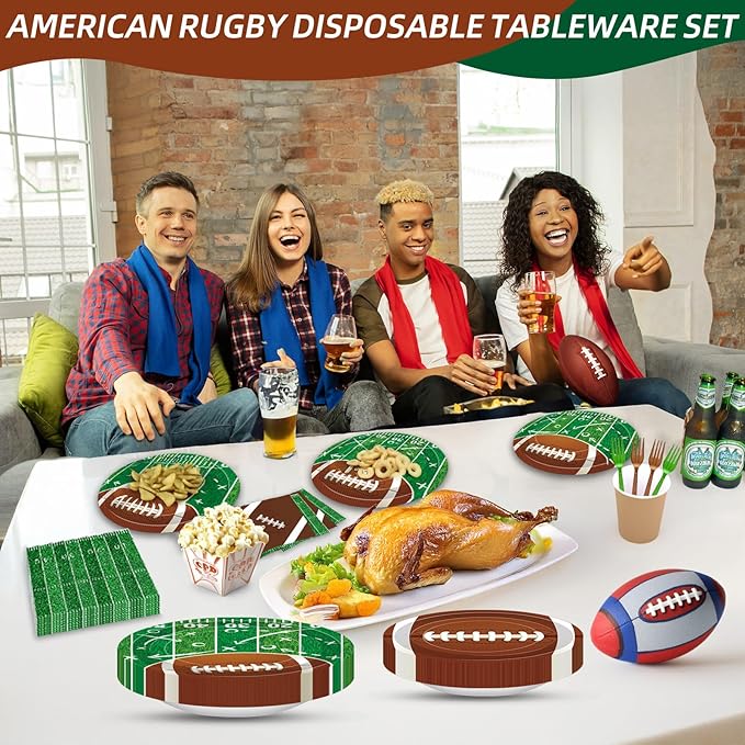 100 Pcs Football Party Supplies Set Serves 25 Disposable Football