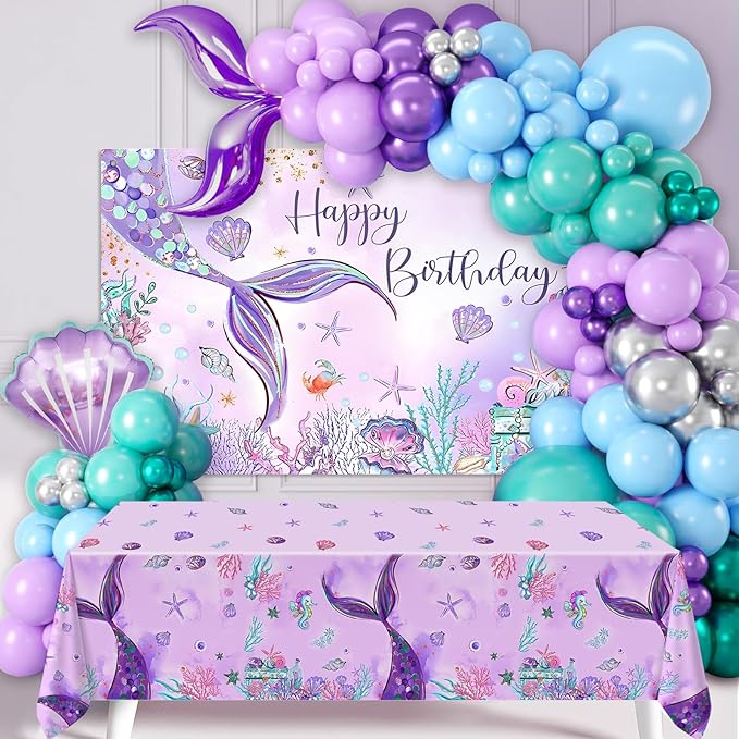 Mermaid Birthday Party Decorations 105pcs Purple Mermaid Birthday