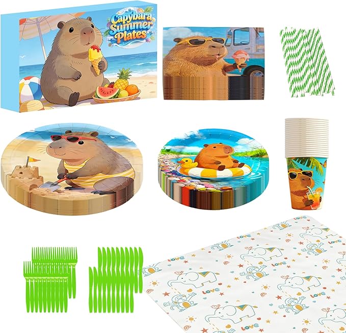 141Pcs Capybara Paper Plates Capy Party Supplies Summer Party
