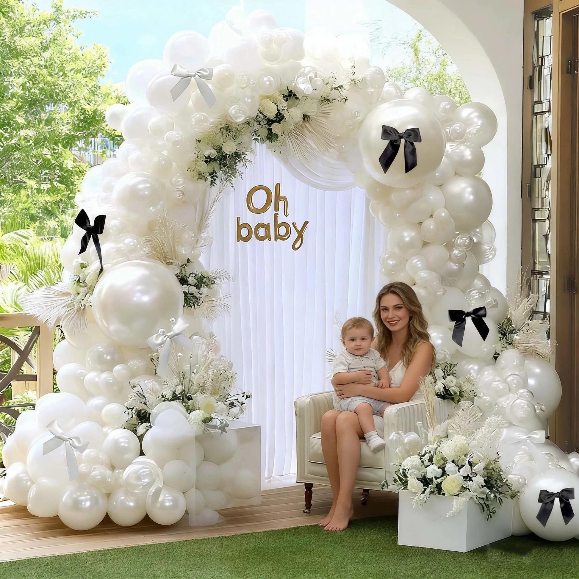 Pearl White Balloon Arch Kit,Double Stuffed White Pearl Balloon