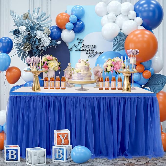 Royal Blue Tulle Table Skirt for Baby Shower Tutu Table Cloth Cover