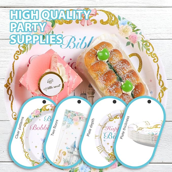 96Pcs Princess Birthday Party Supplies Bibbity Boppity Two Party