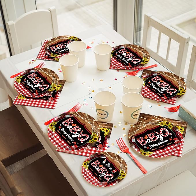 96 Pcs BBQ Baby Shower Decorations It's A BabyQ Party Plates and