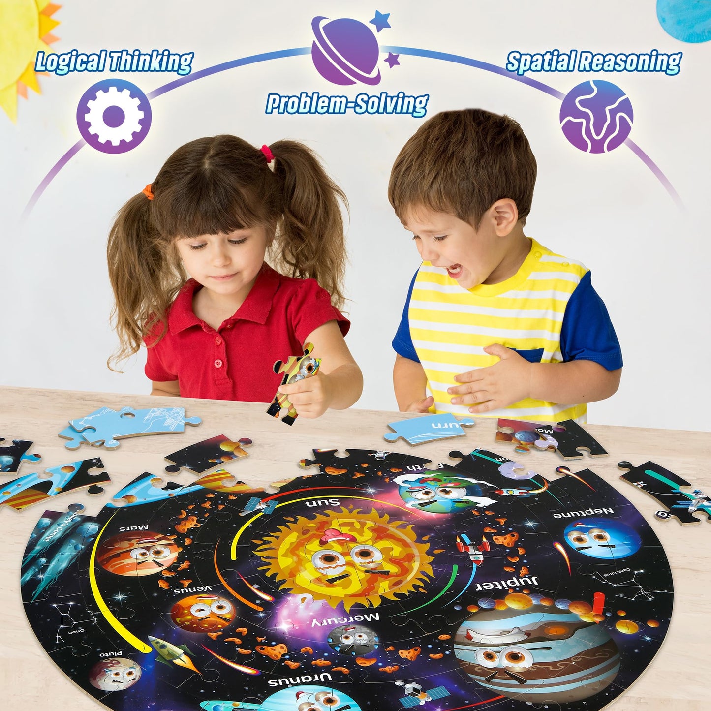 SYNARRY Solar System Floor Puzzles for Kids Ages 4-8, Large 70 Piece