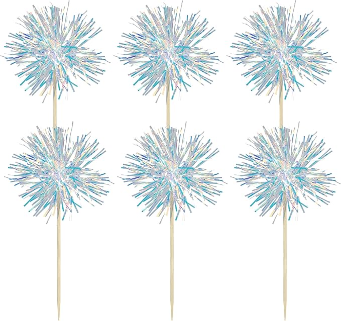 Gyufise 30Pcs Foil Firework Cupcake Toppers Sparkle Tinsel Cake #21