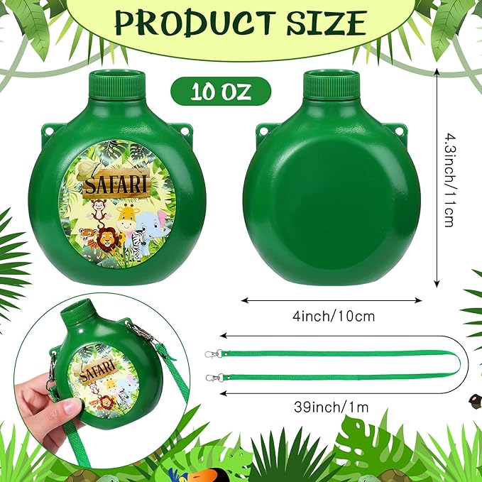 Eaasty 12 Set Jungle Safari Party Supplies Kids Canteens with Strap