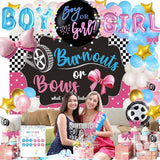 Burnouts or Bows Gender Reveal Decorations Kit 171 Pcs Boy or Girl