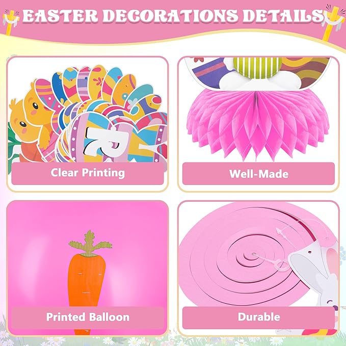 55PCS Easter Decorations HAPPY EASTER Banner 16PCS Easter Balloons