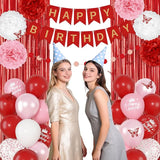 Red Birthday Decorations for Women Girls, Pearl Pink White Confetti