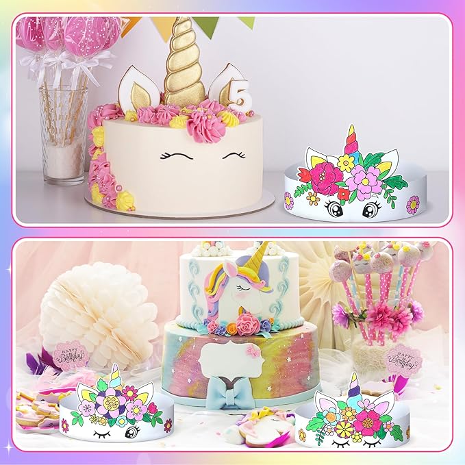 24 Pcs Color Your Own Unicorn Crown DIY Paper Coloring Crowns for