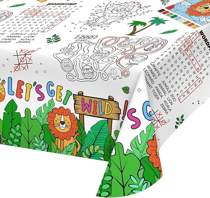 2 Pack Safari Jungle Theme Kids Coloring Paper Tablecloth