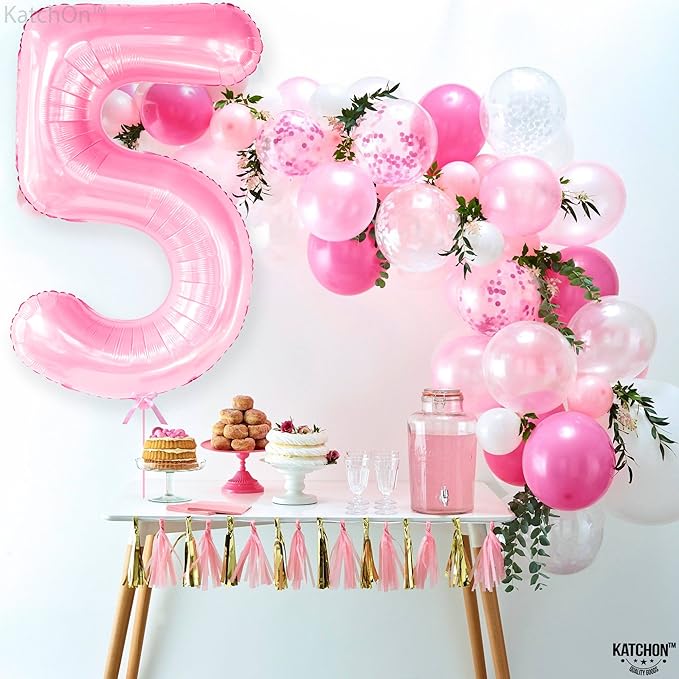 KatchOn, Giant Pink 5 Balloon Number - 40 Inch | Mylar Pink Number 5