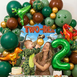 Dinosaur Two Rex Birthday Decorations include Hunter Green Brown
