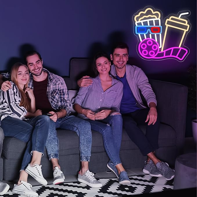 Movie Night With Popcorn Neon Sign for Wall Decor Cinema Led Neon