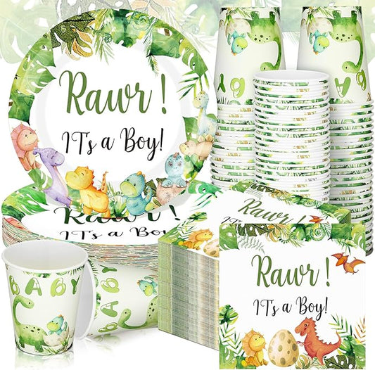 200 Pcs Dinosaur Baby Shower Paper Plates Napkins Cups Baby Shower