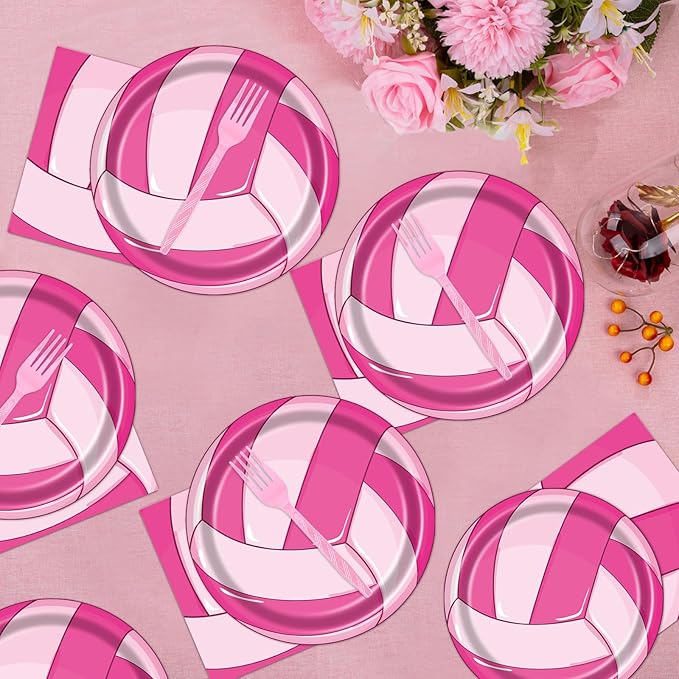 Rakuto Pink Volleyball Party Tableware Decorations for Girls, 96PCS