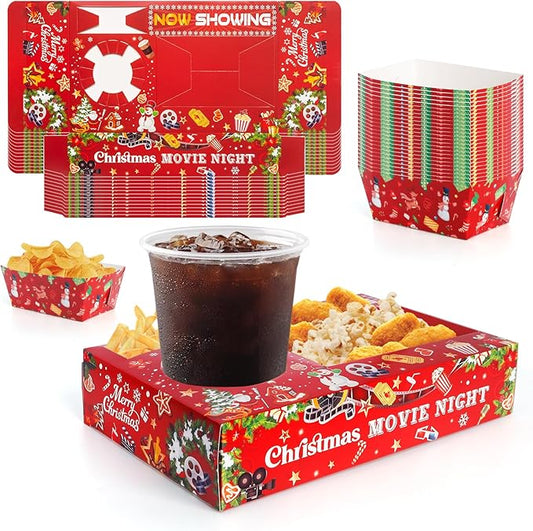 48 Pcs Christmas Party Supplies Movie Night Paper Snack Trays Xmas