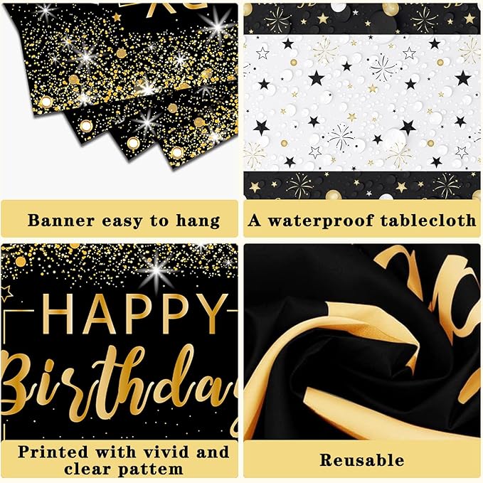 Black and Gold Birthday Decorations for Men Women 37pcs Black and