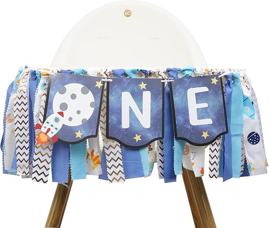 Outer Space High Chair Banner Planets Astronaut Rocket 1st Birthday