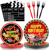 96PCS Movie Theme Birthday Party Paper Plates and Napkins Happy