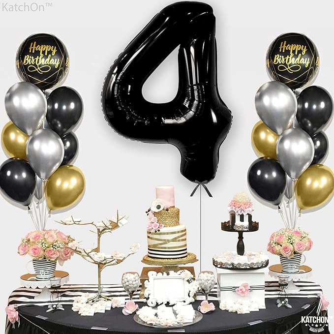 KatchOn, Black Number 4 Balloons - Giant, 40 Inch | Black 4 Balloon