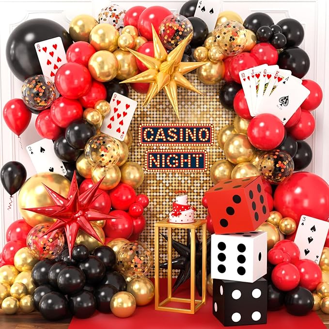 132Pcs Casino Theme Party Decorations Dice Boxes Large Poker Cards