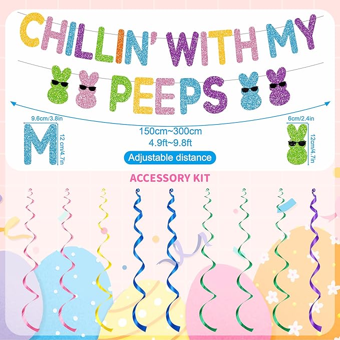 Easter Party Decorations Glitter Chillin with My Peeps Banner Swirls