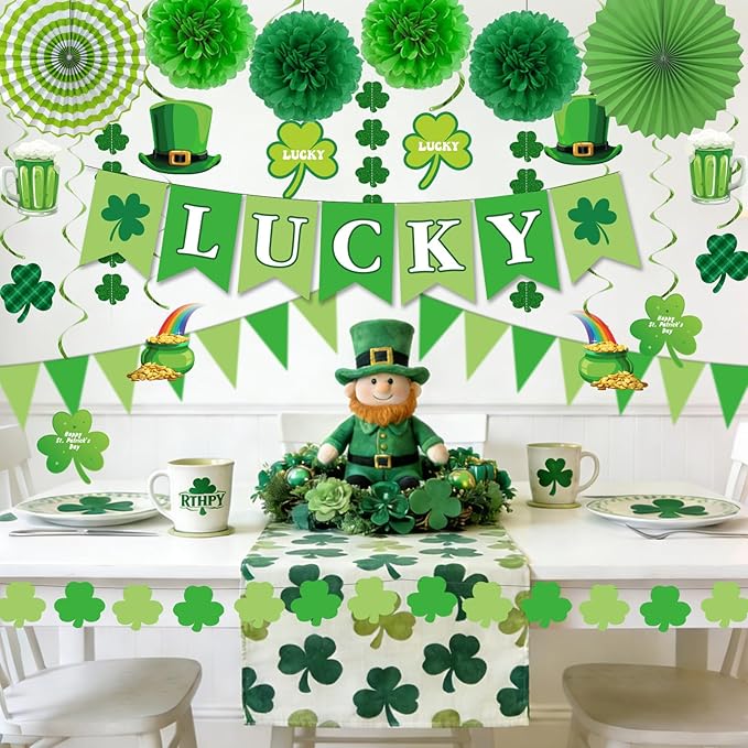 St Patrick's Day Decorations Kit Shamrock Garlands Hanging Swirls