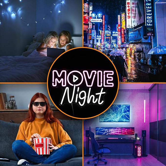 Movie Night Neon Sign LED Pink White Neon Light for Wall Decor