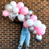 Pink and Silver Balloon Arch Kit, Metallic Silver Macaron Pink Balloon