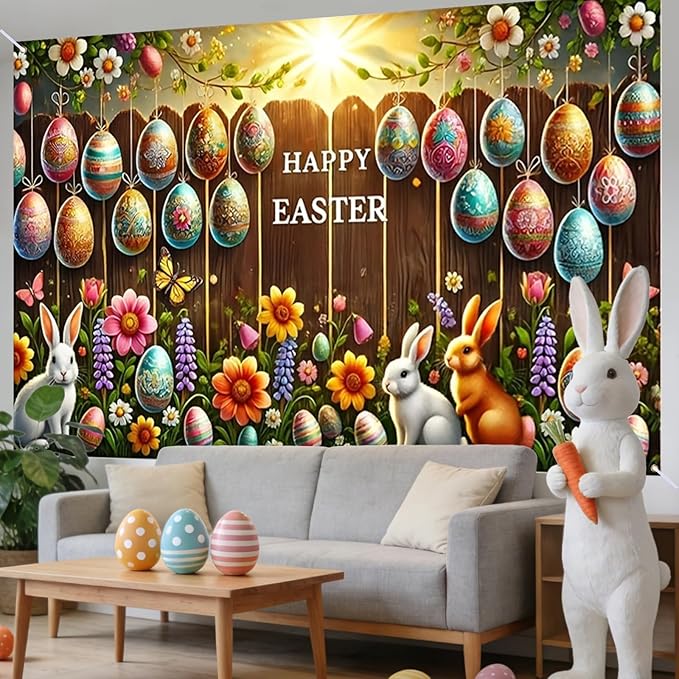Easter Banner Polyester 43x70.86 Inches Large Easter Banner for Wall