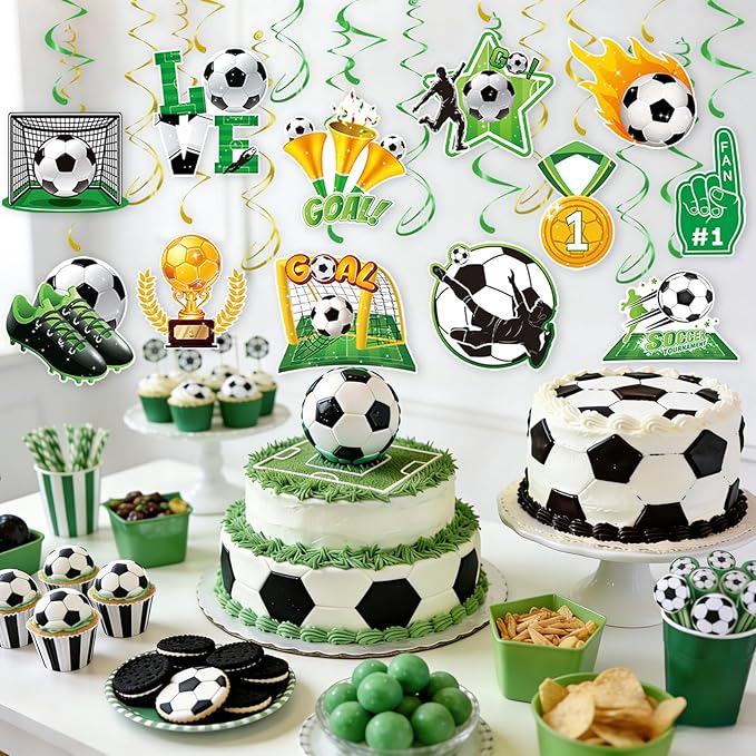 Soccer Hanging Swirls - 30 Pcs Soccer Party Decorations Ceiling