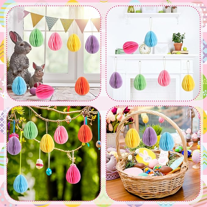 16 Pcs Easter Decorations Eggs Hanging Ornaments Paper