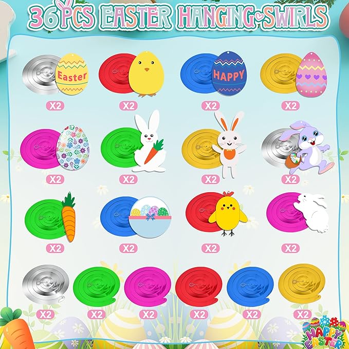 Easter Hanging Swirl Decorations Pack of 36 Easter Decorations Egg
