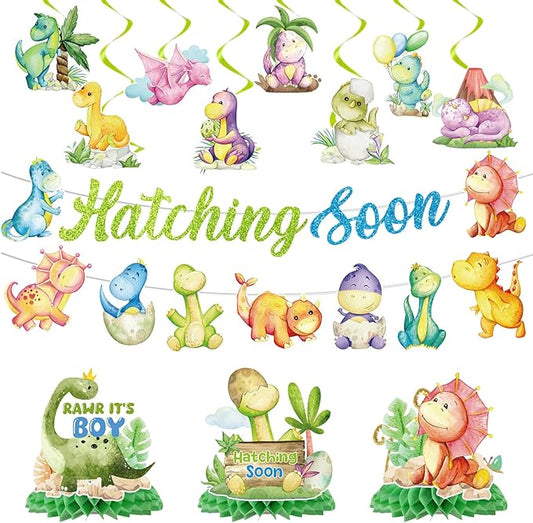 Dinosaur Baby Shower Decorations No DIY Hatching Soon Banners Baby