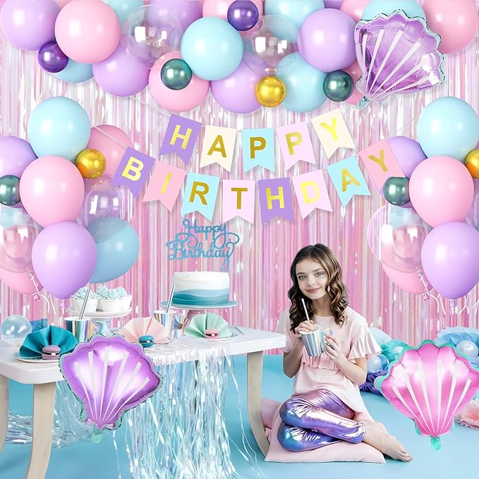 Mermaid Birthday Decorations Supplies Purple Pink Teal Blue Balloons